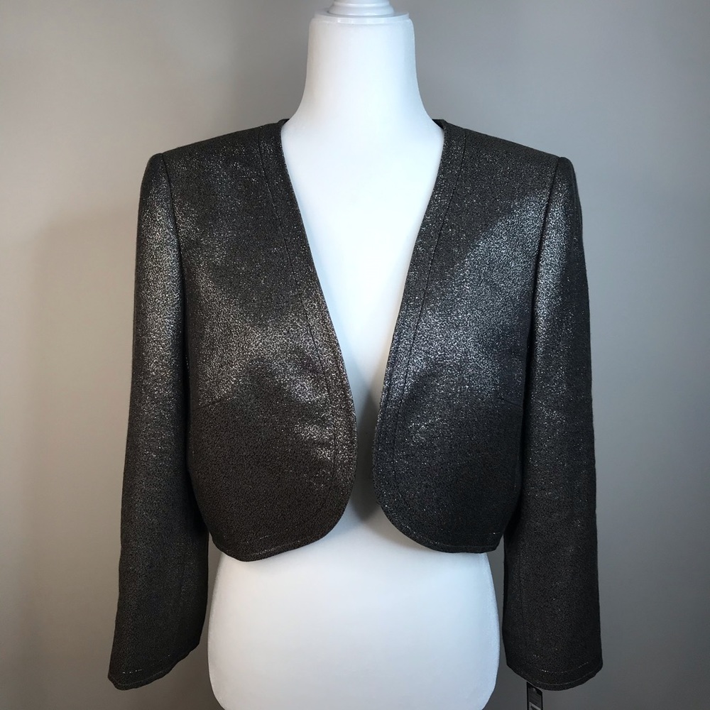Tahari bolero shrug metallic grey evening jacket